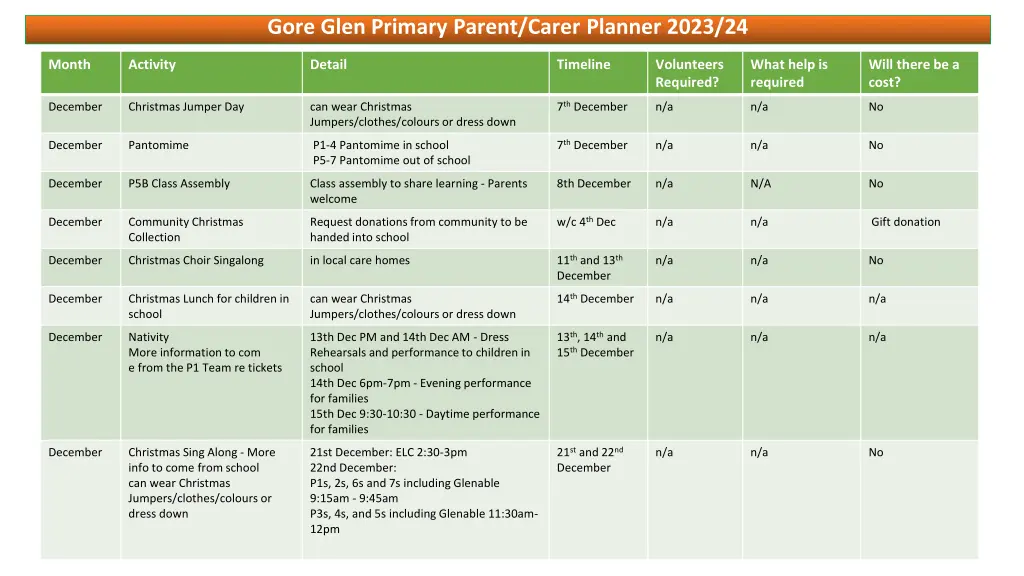 gore glen primary parent carer planner 2023 24 2