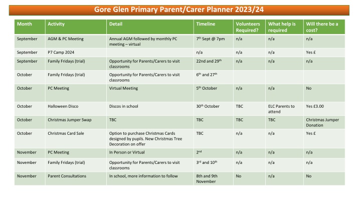 gore glen primary parent carer planner 2023 24