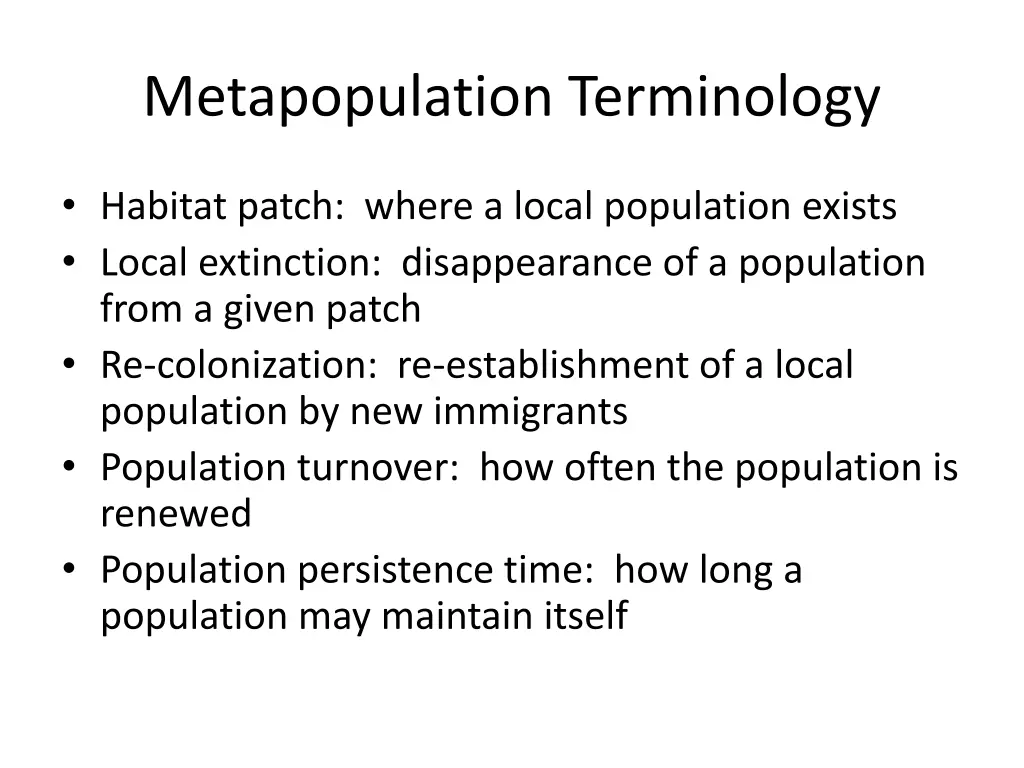 metapopulation terminology