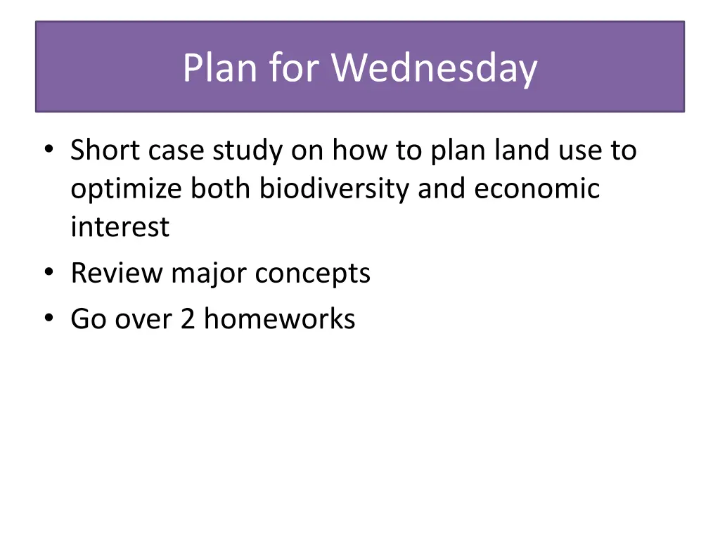 plan for wednesday 1