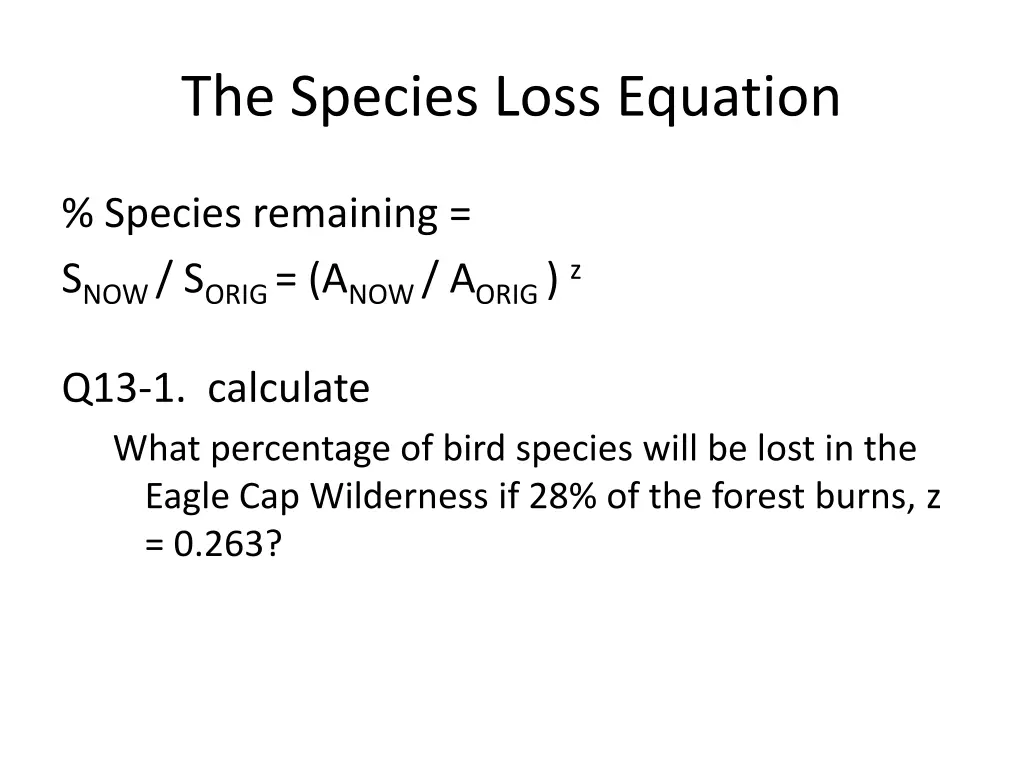 the species loss equation 1