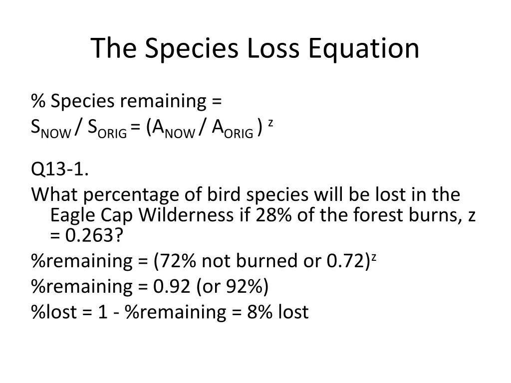 the species loss equation 2