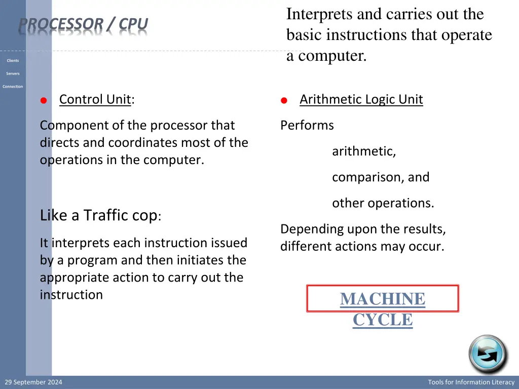 interprets and carries out the basic instructions