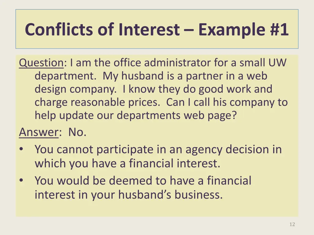 conflicts of interest example 1