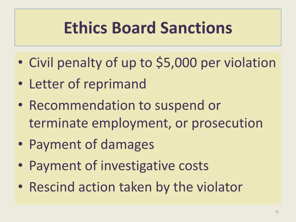 ethics board sanctions