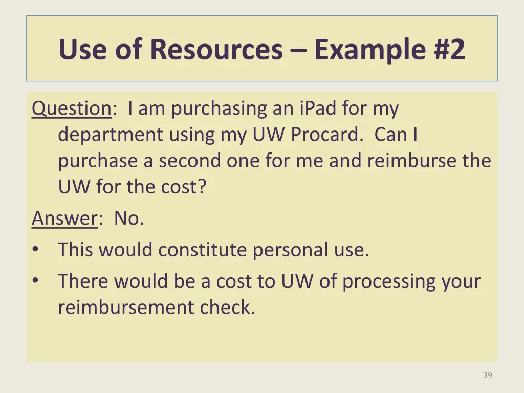 use of resources example 2