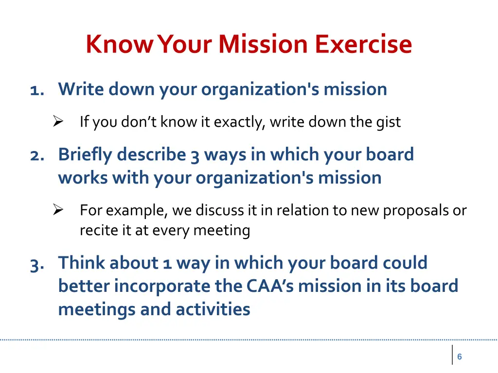 know your mission exercise