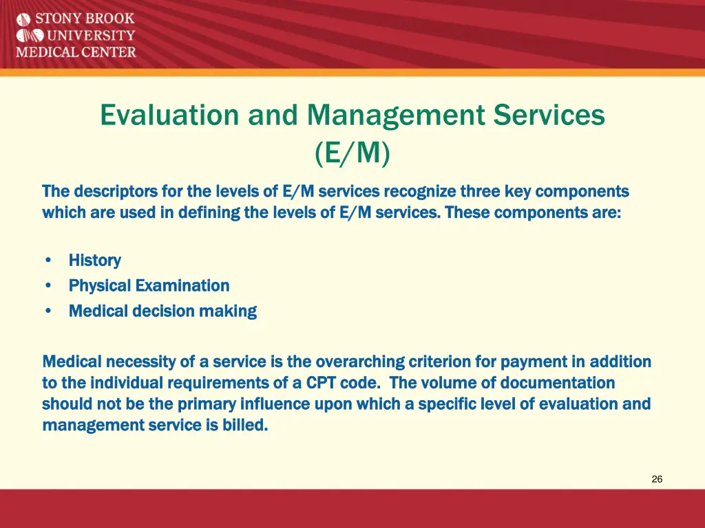 evaluation and management services e m