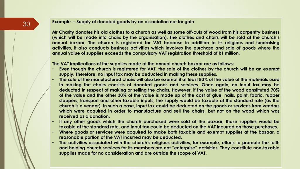 example supply of donated goods by an association