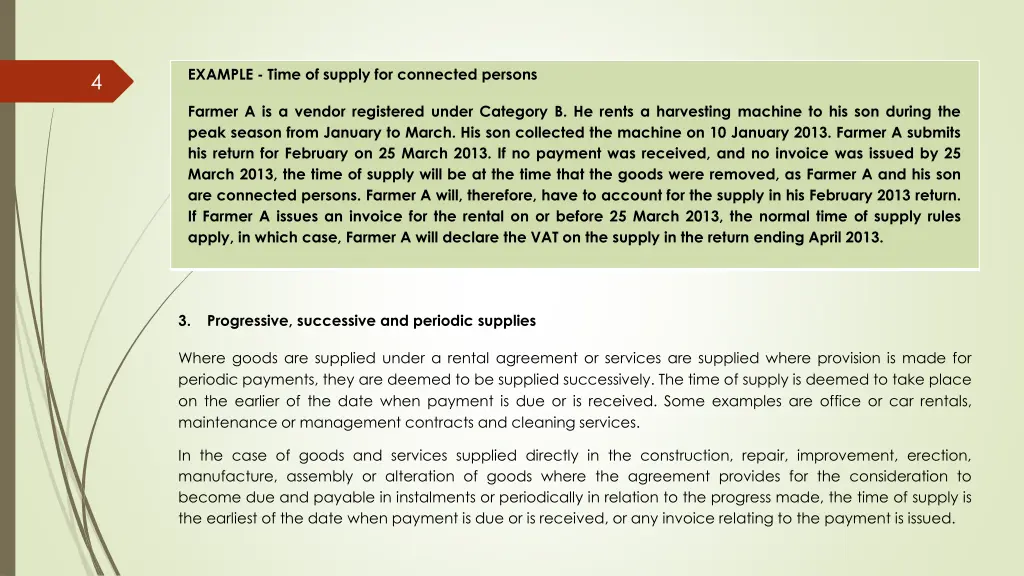 example time of supply for connected persons