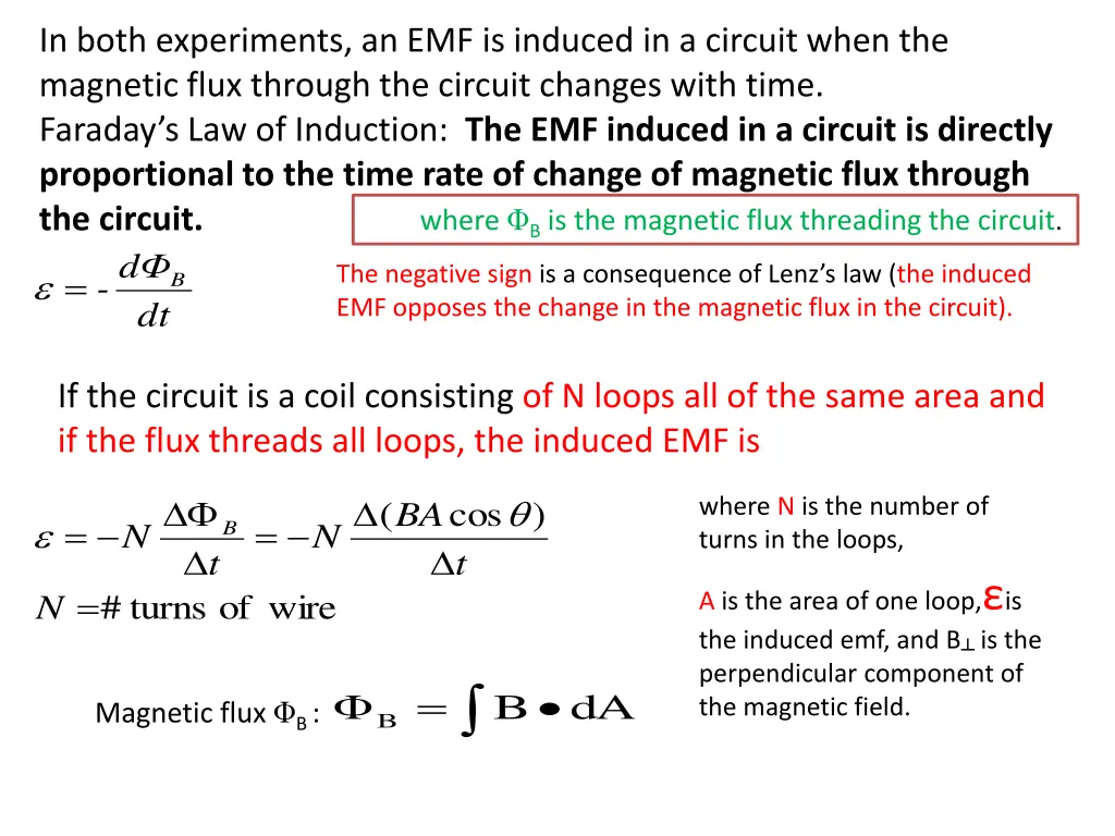 in both experiments an emf is induced