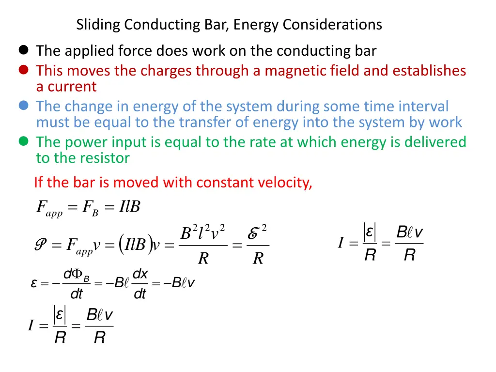 sliding conducting bar energy considerations