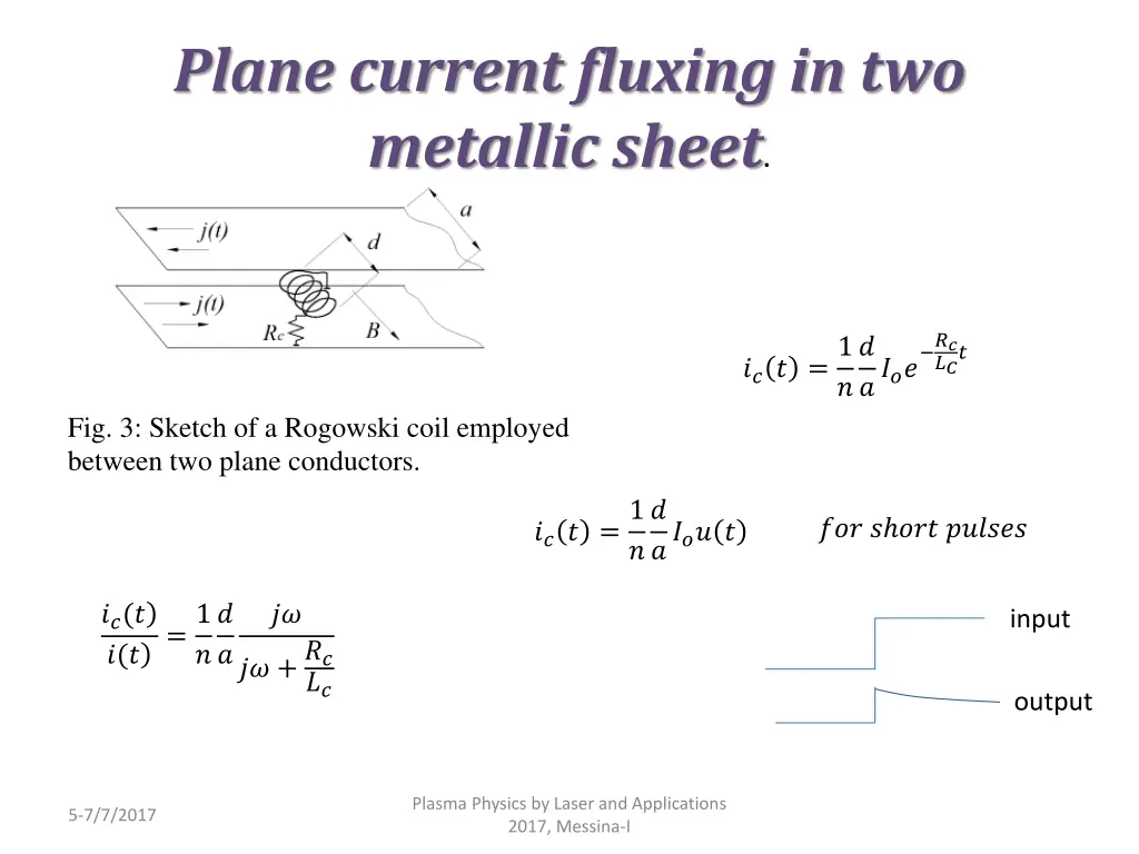 plane current fluxing in two metallic sheet