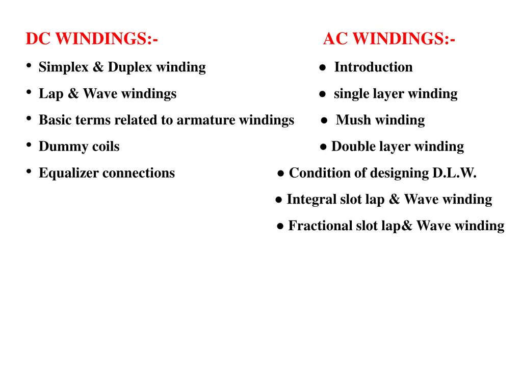 dc windings ac windings simplex duplex winding