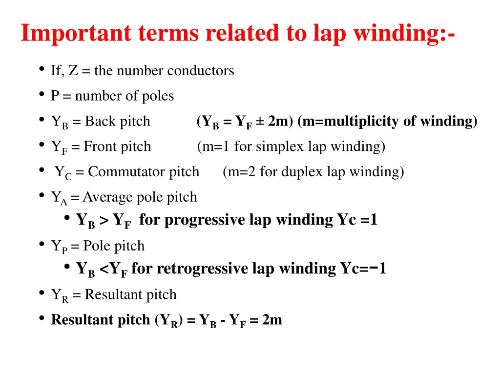 important terms related to lap winding