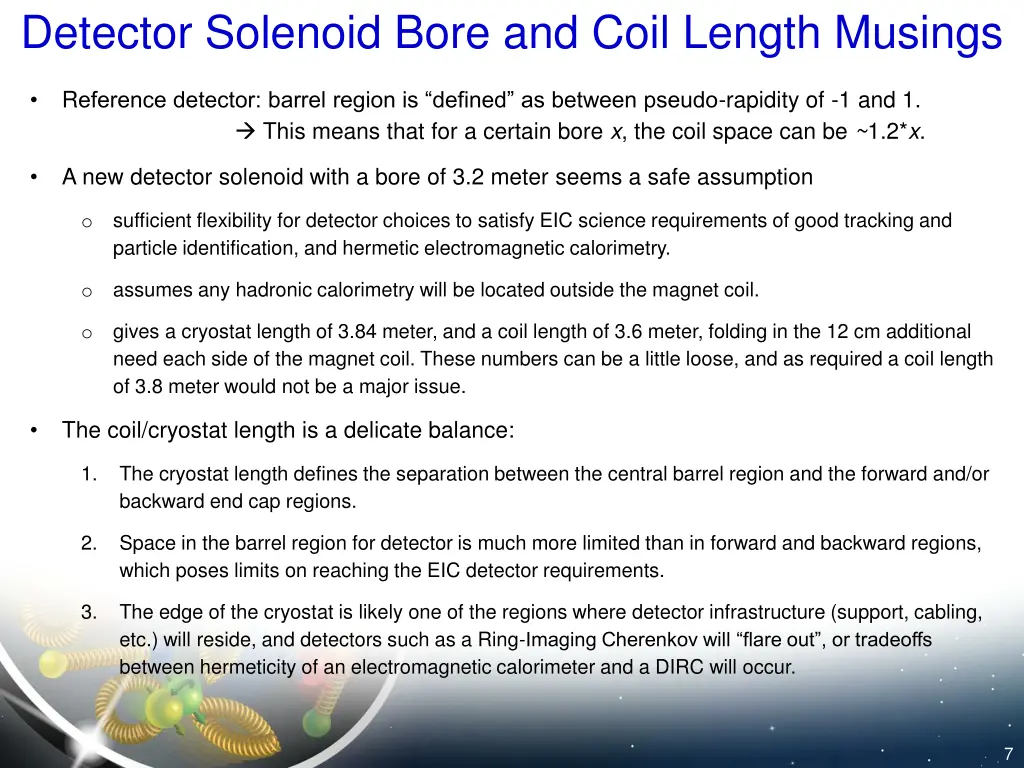 detector solenoid bore and coil length musings