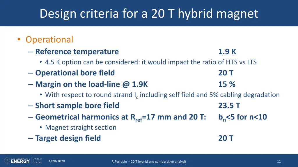 design criteria for a 20 t hybrid magnet 1