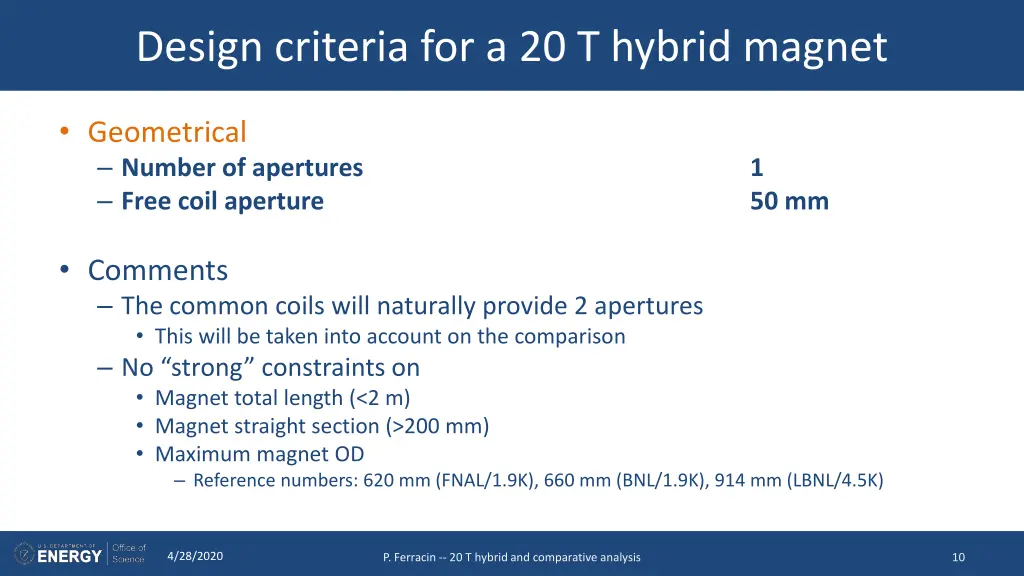 design criteria for a 20 t hybrid magnet