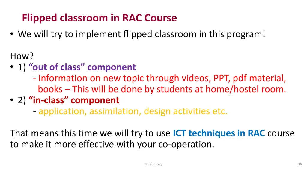 flipped classroom in rac course we will