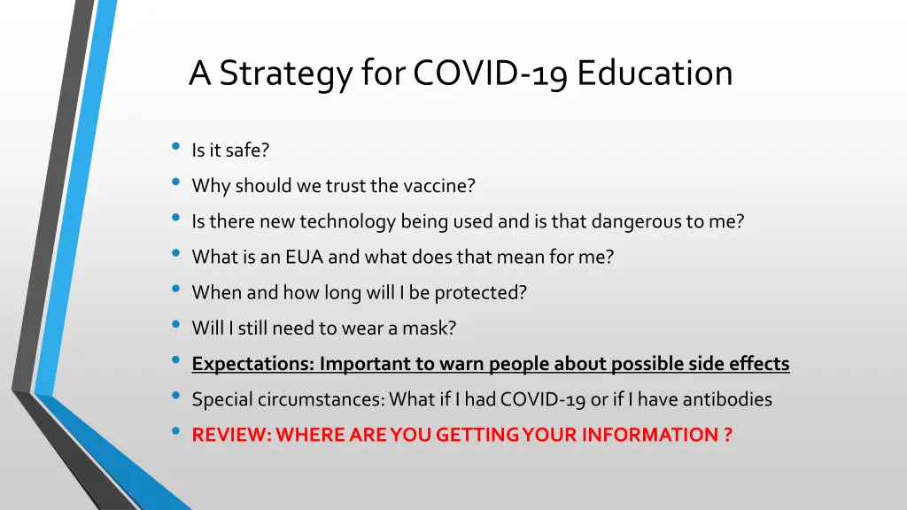 a strategy for covid 19 education