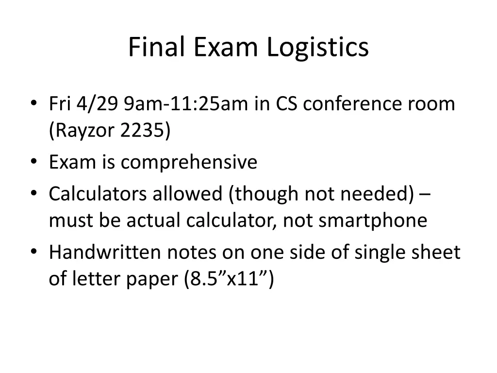 final exam logistics