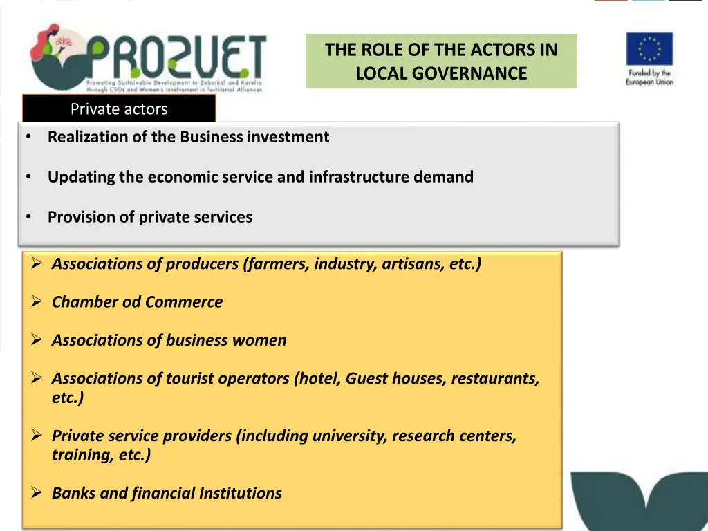 the role of the actors in local governance 1