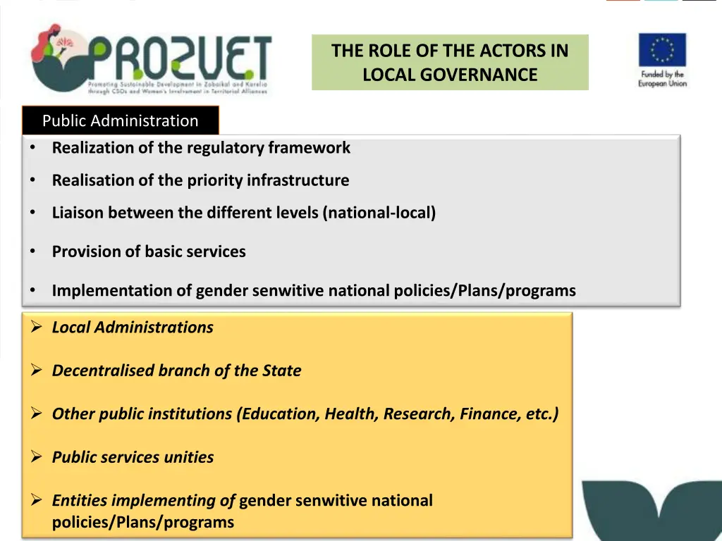 the role of the actors in local governance