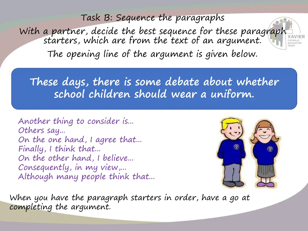 task b sequence the paragraphs with a partner