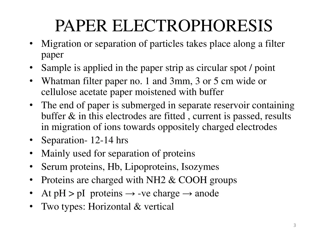 paper electrophoresis migration or separation