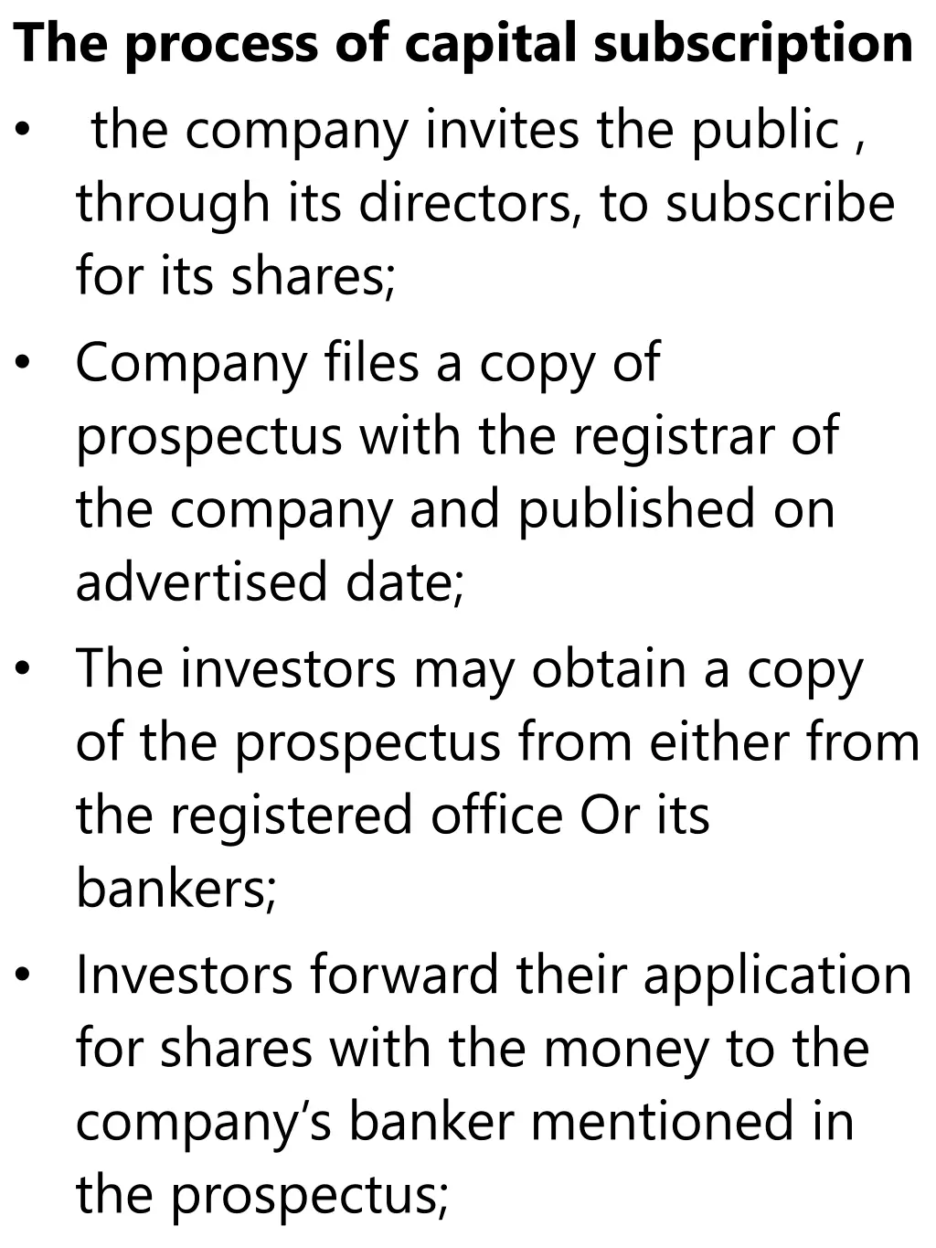 the process of capital subscription the company