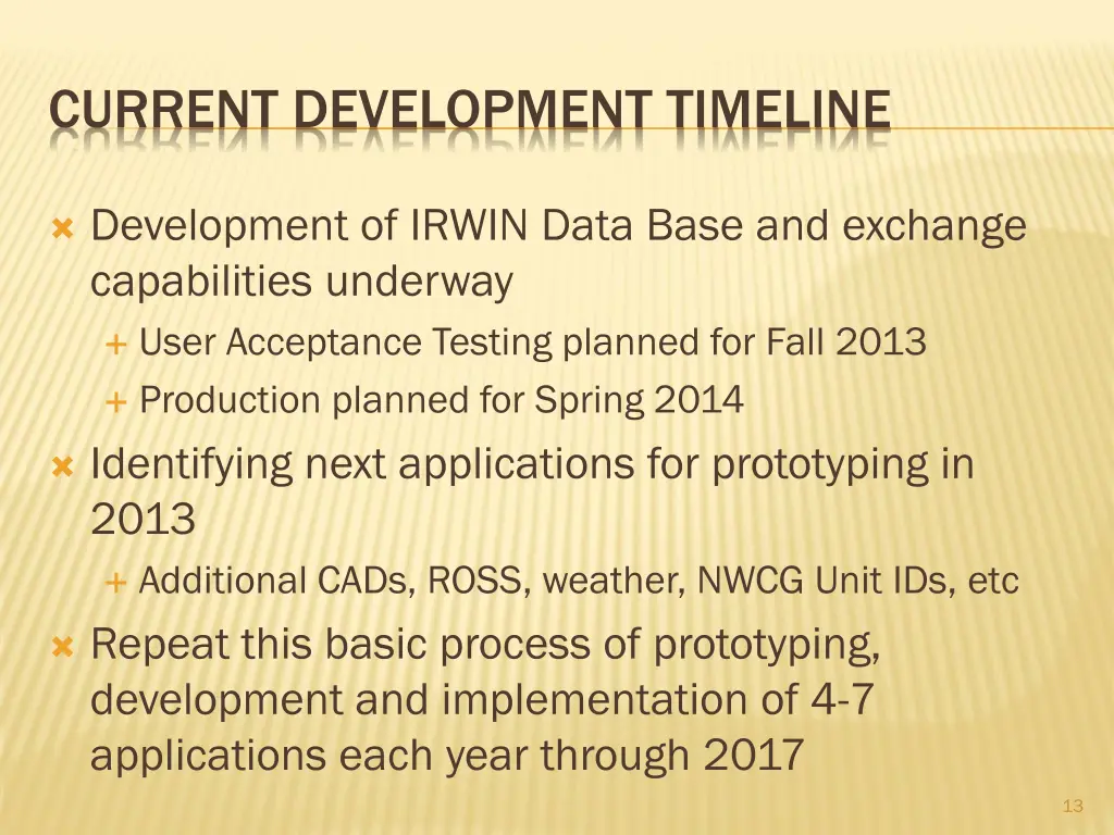 current development timeline