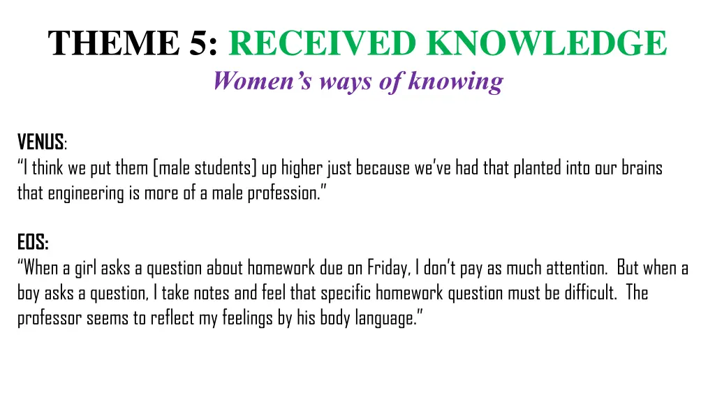 theme 5 received knowledge women s ways of knowing