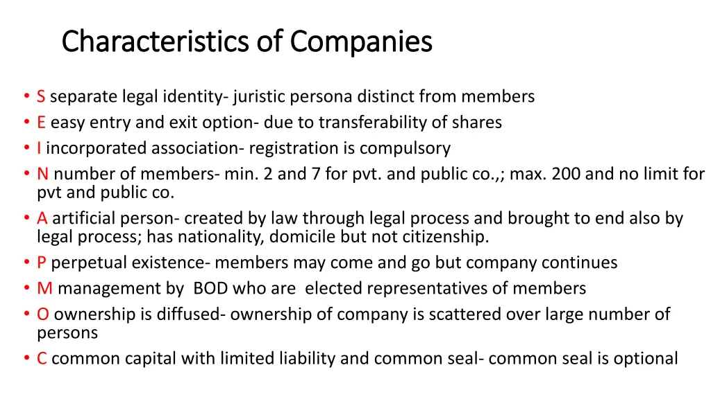 characteristics of companies characteristics