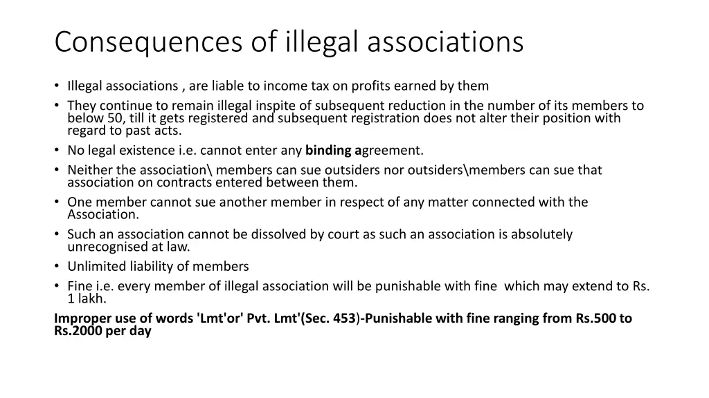 consequences of illegal associations