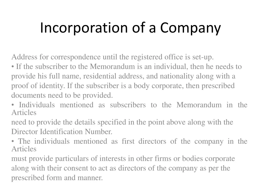 incorporation of a company 1