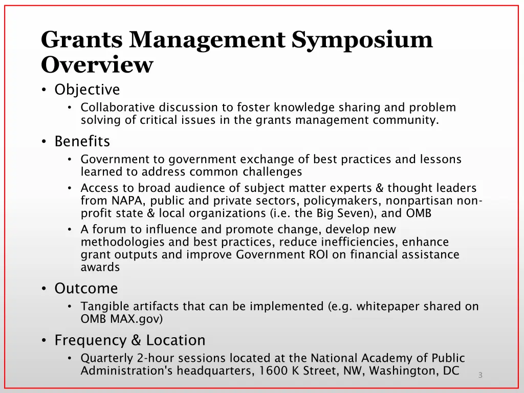 grants management symposium overview objective