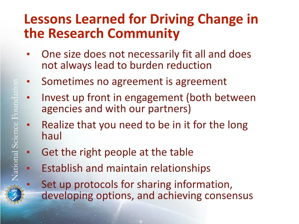 lessons learned for driving change