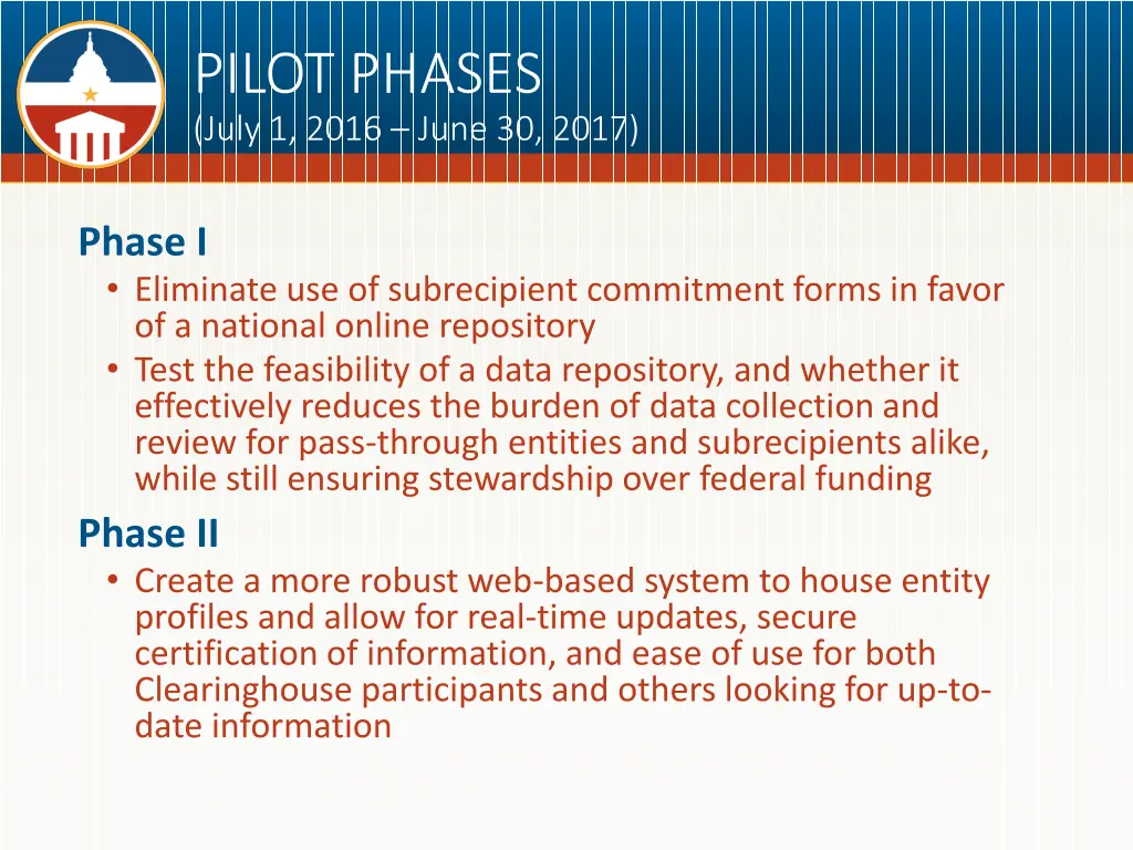 pilot phases july 1 2016 june 30 2017