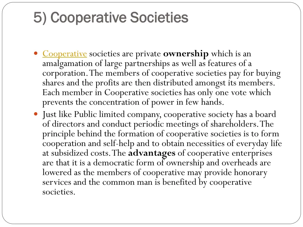 5 cooperative societies 5 cooperative societies