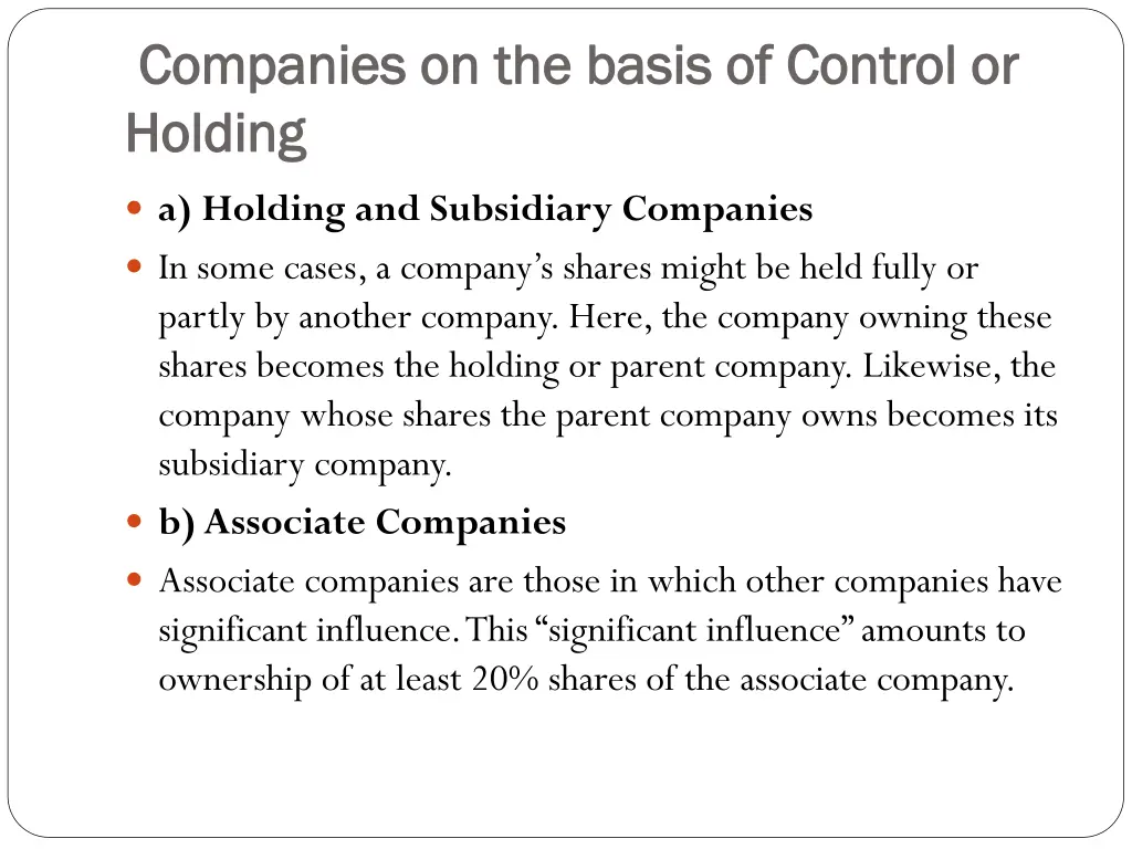 companies on the basis of control or companies