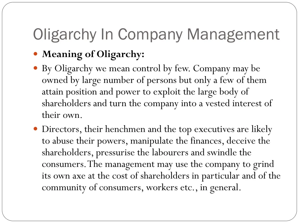 oligarchy in company management