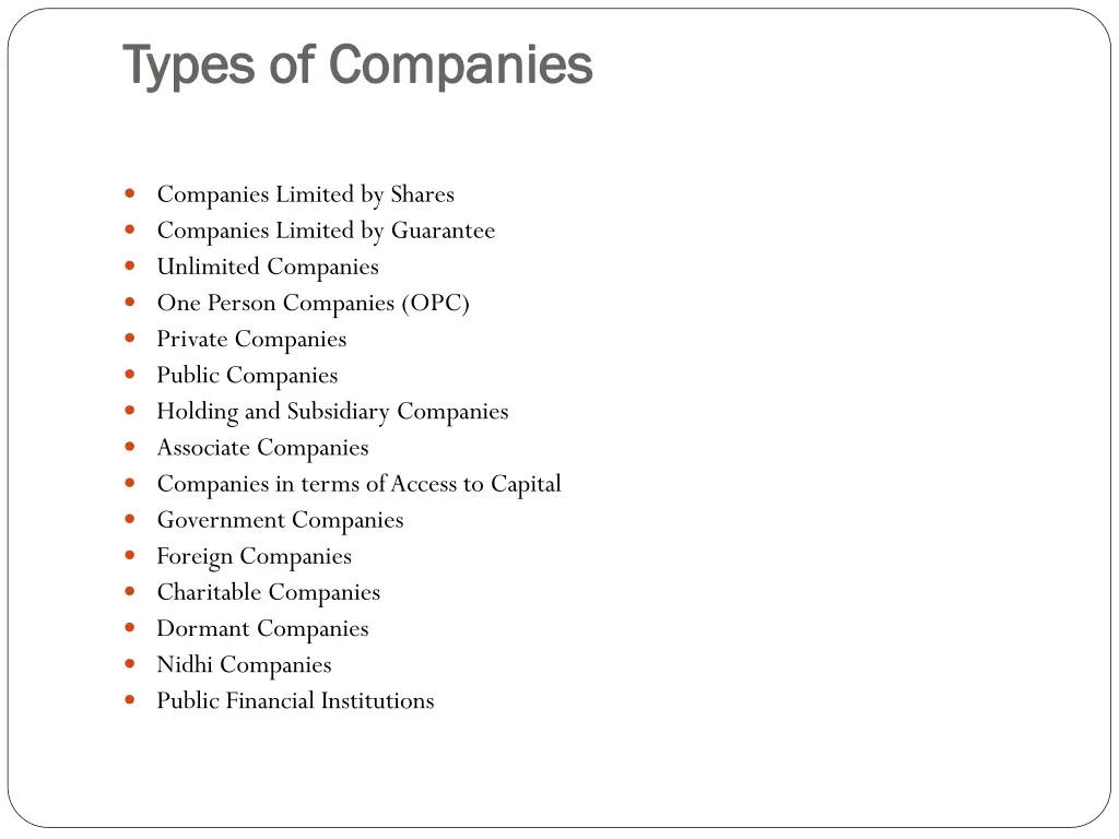 types of companies types of companies