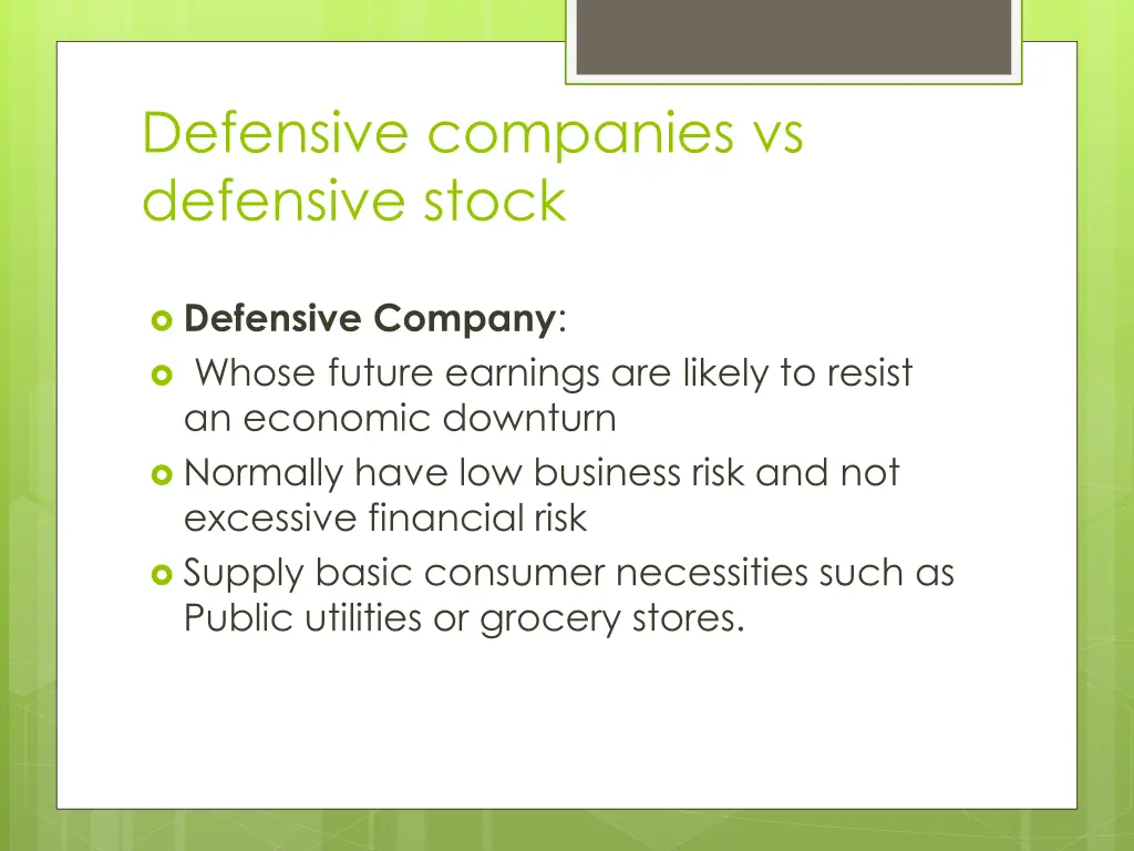 defensive companies vs defensive stock