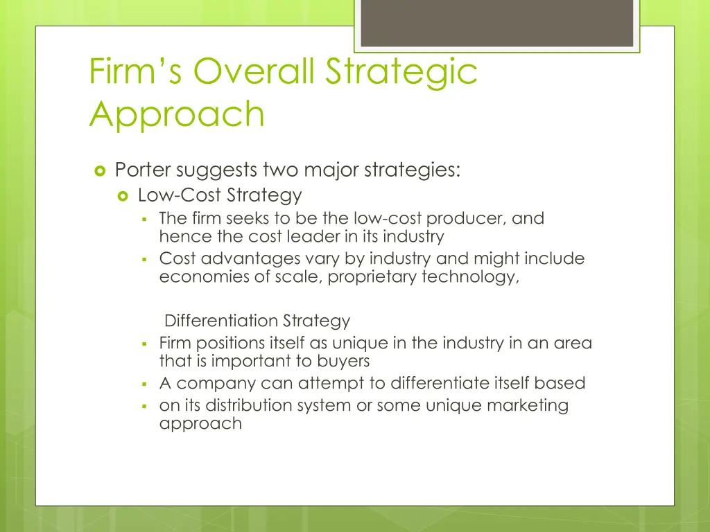 firm s overall strategic approach