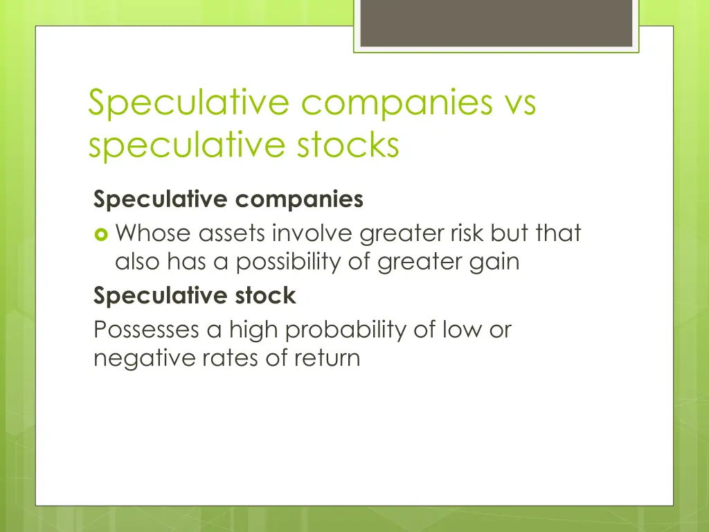 speculative companies vs speculative stocks