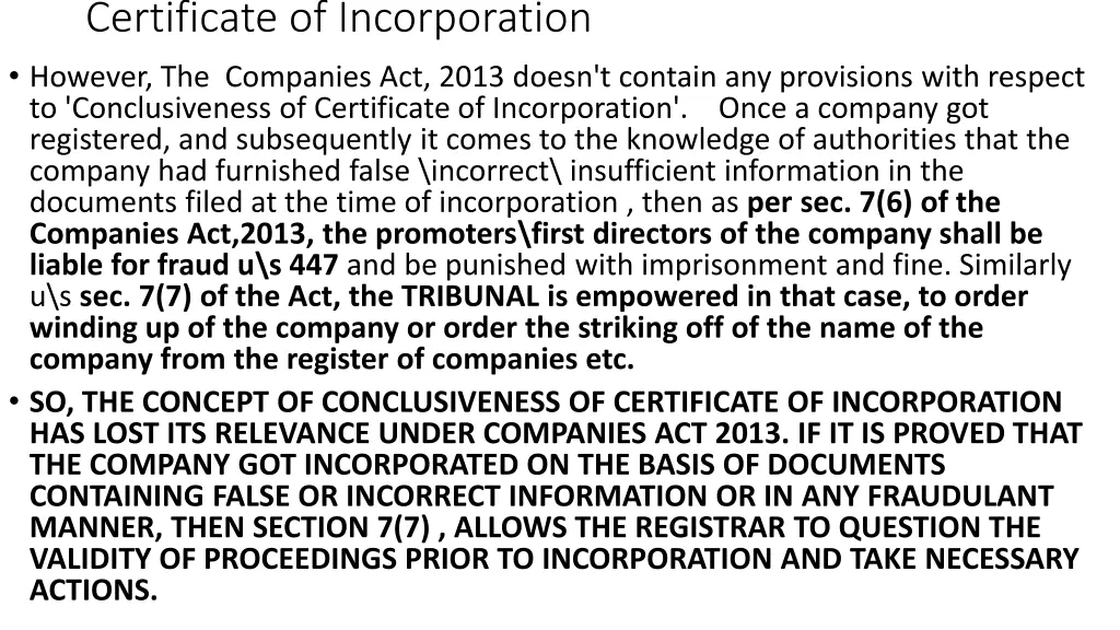 certificate of incorporation however