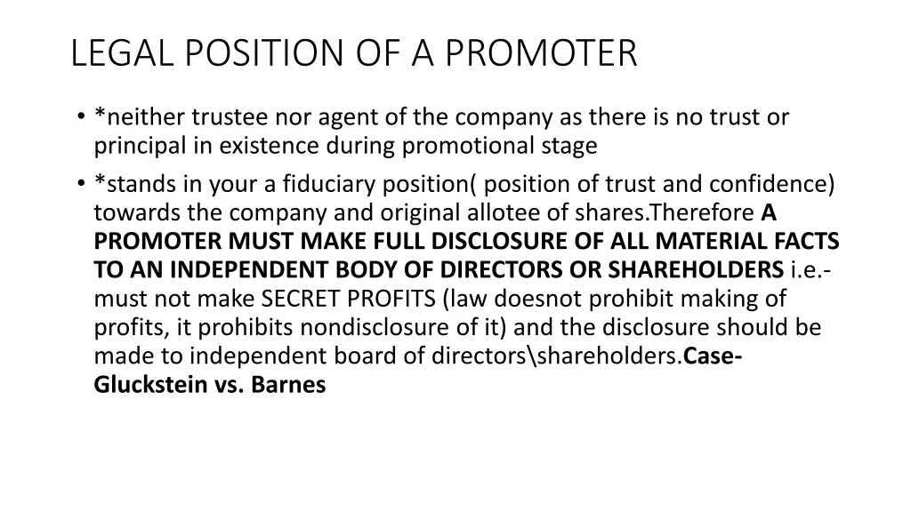 legal position of a promoter