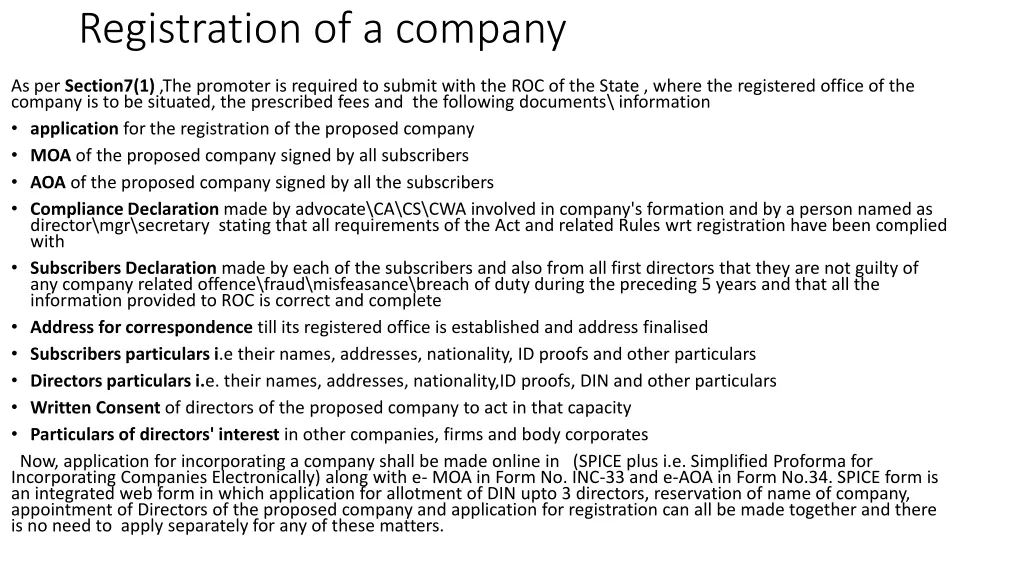 registration of a company