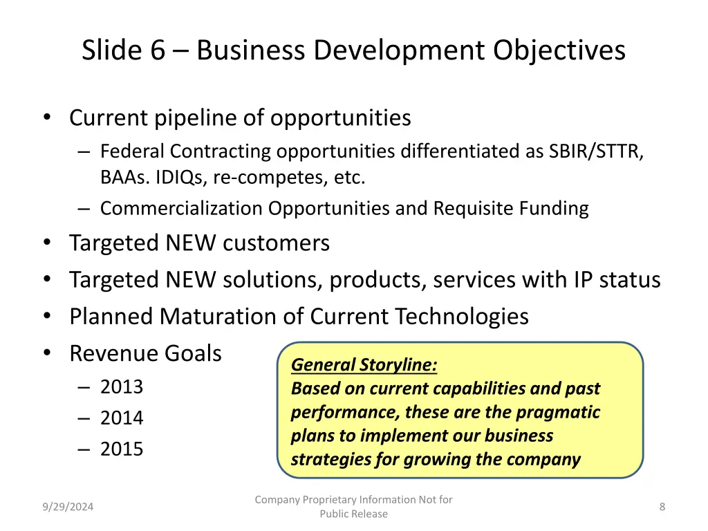 slide 6 business development objectives