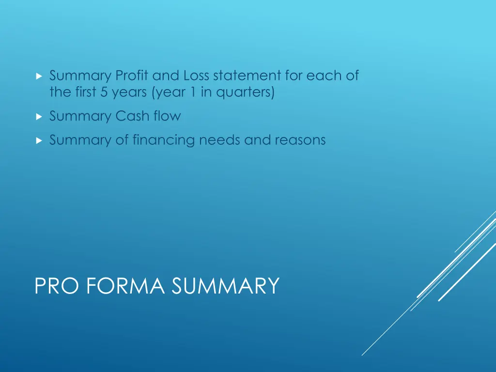 summary profit and loss statement for each
